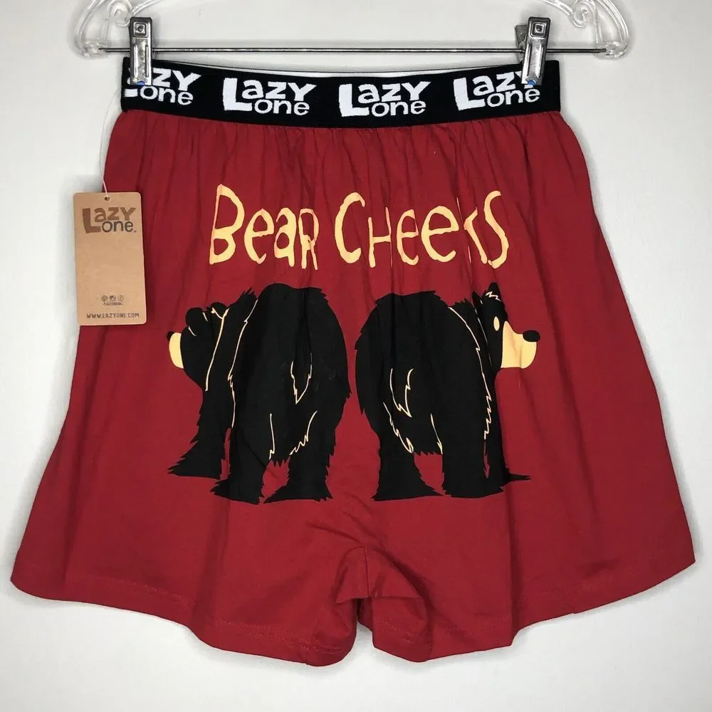 Lazy One Adult Medium Red Bear‎ Cheeks Boxers Elastic Waist Button Fly NWT
